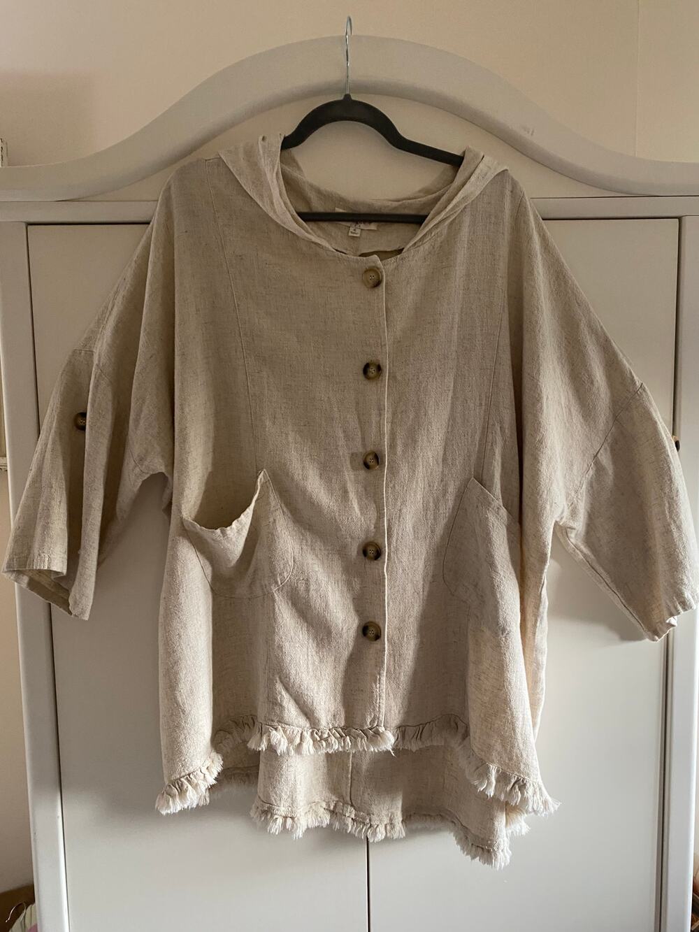 Umgee Oat/Beige Button Up Hooded Jacket